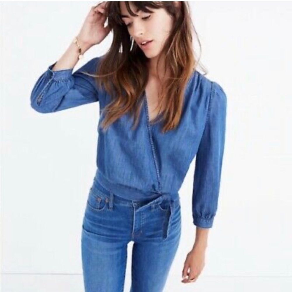 Madewell denim wrap top